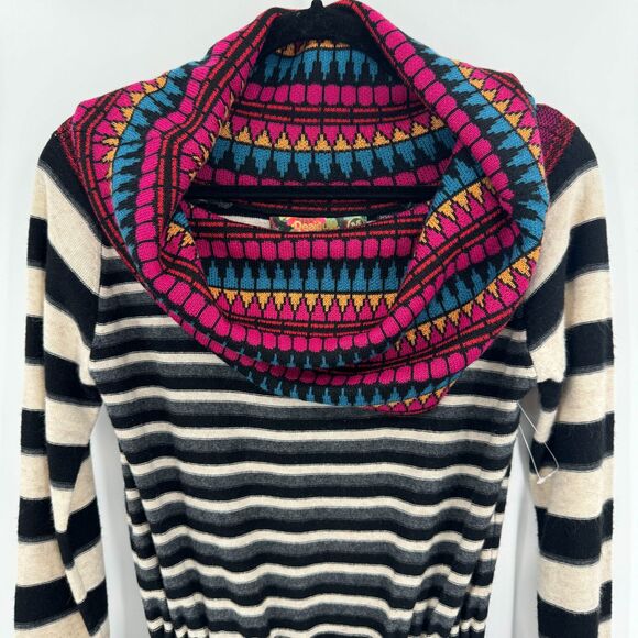NWOT DESIGUAL Amber Striped Long Sleeve Wool Angora Cowl Neck Mini Dress Size M - Picture 3 of 9